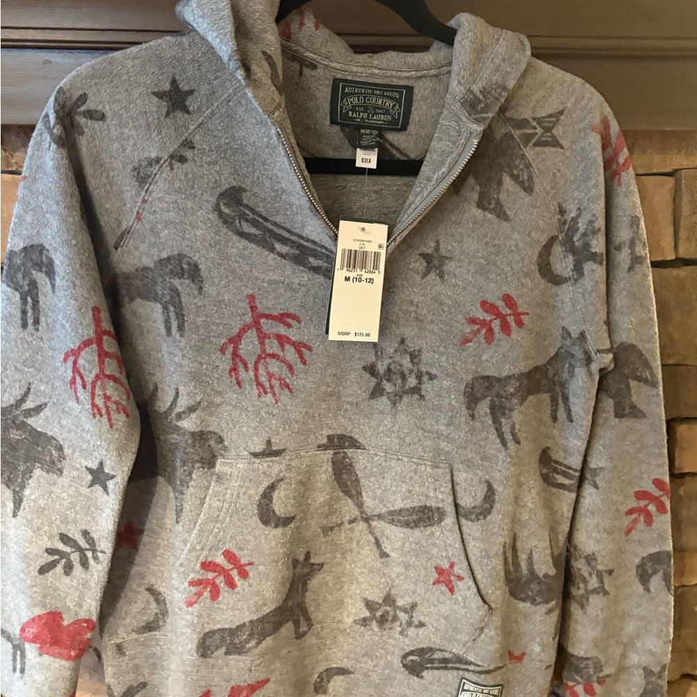 Polo by Ralph Lauren Gray and Red Fleece Pullover/Sweatshirt - NWT - Size 10/12